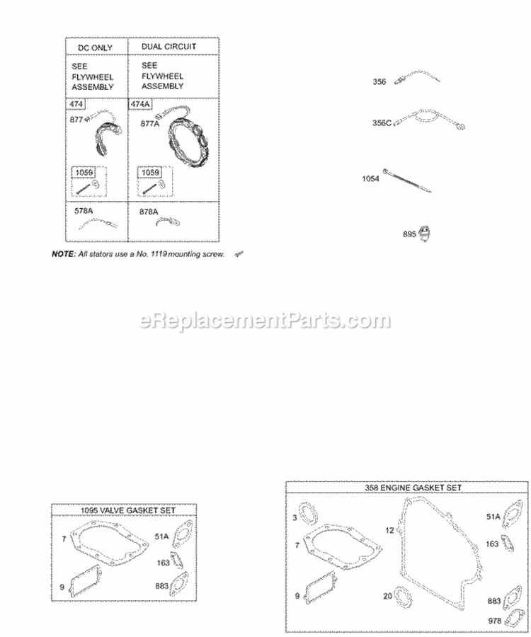 Alternators-EngineValve Gasket Kits Diagram and Parts List for  Briggs and Stratton Engine